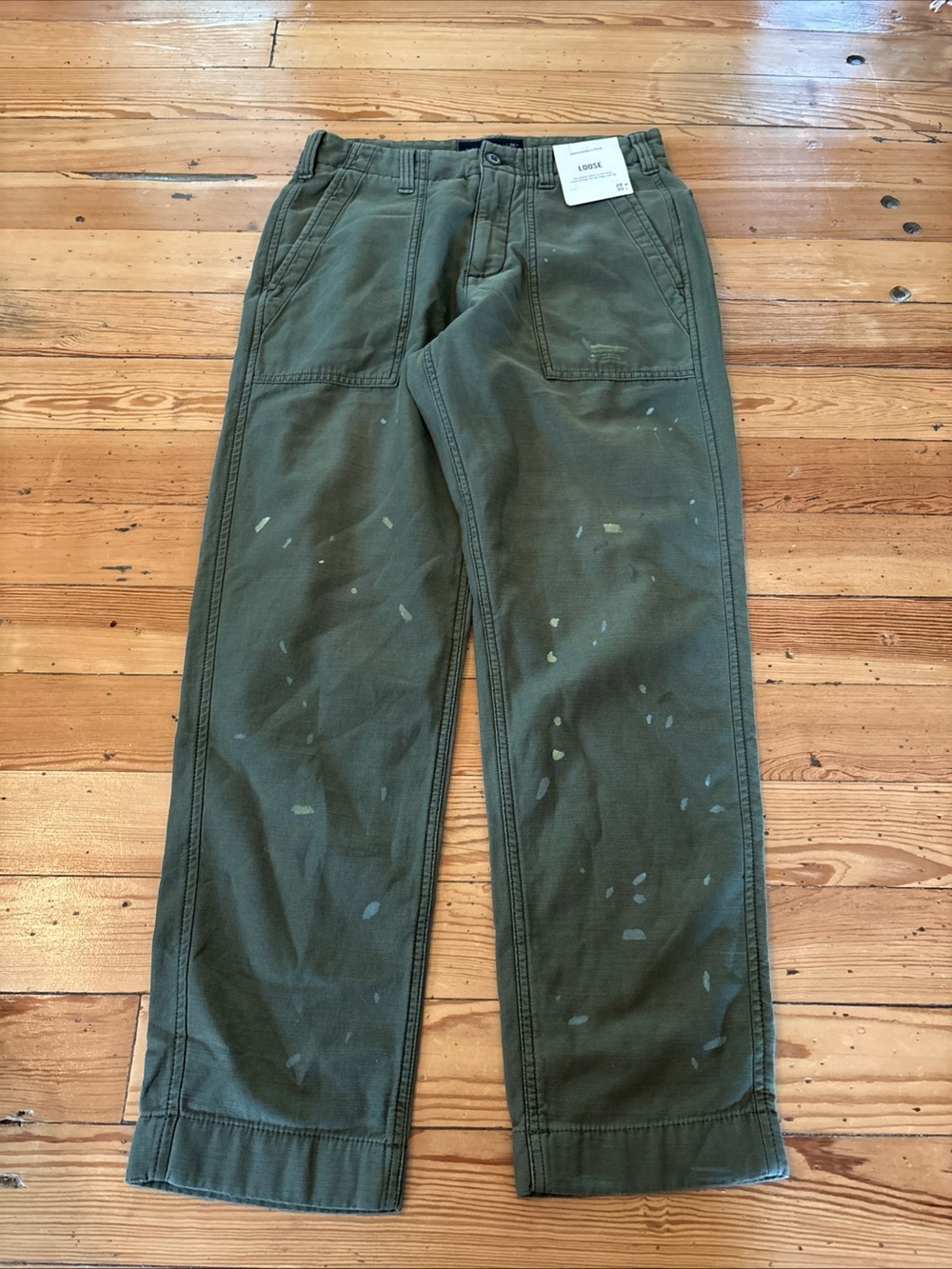 Abercrombie & Fitch Lightweight Loose Fit Art Paint Splash Pants Sz 28x30 Green